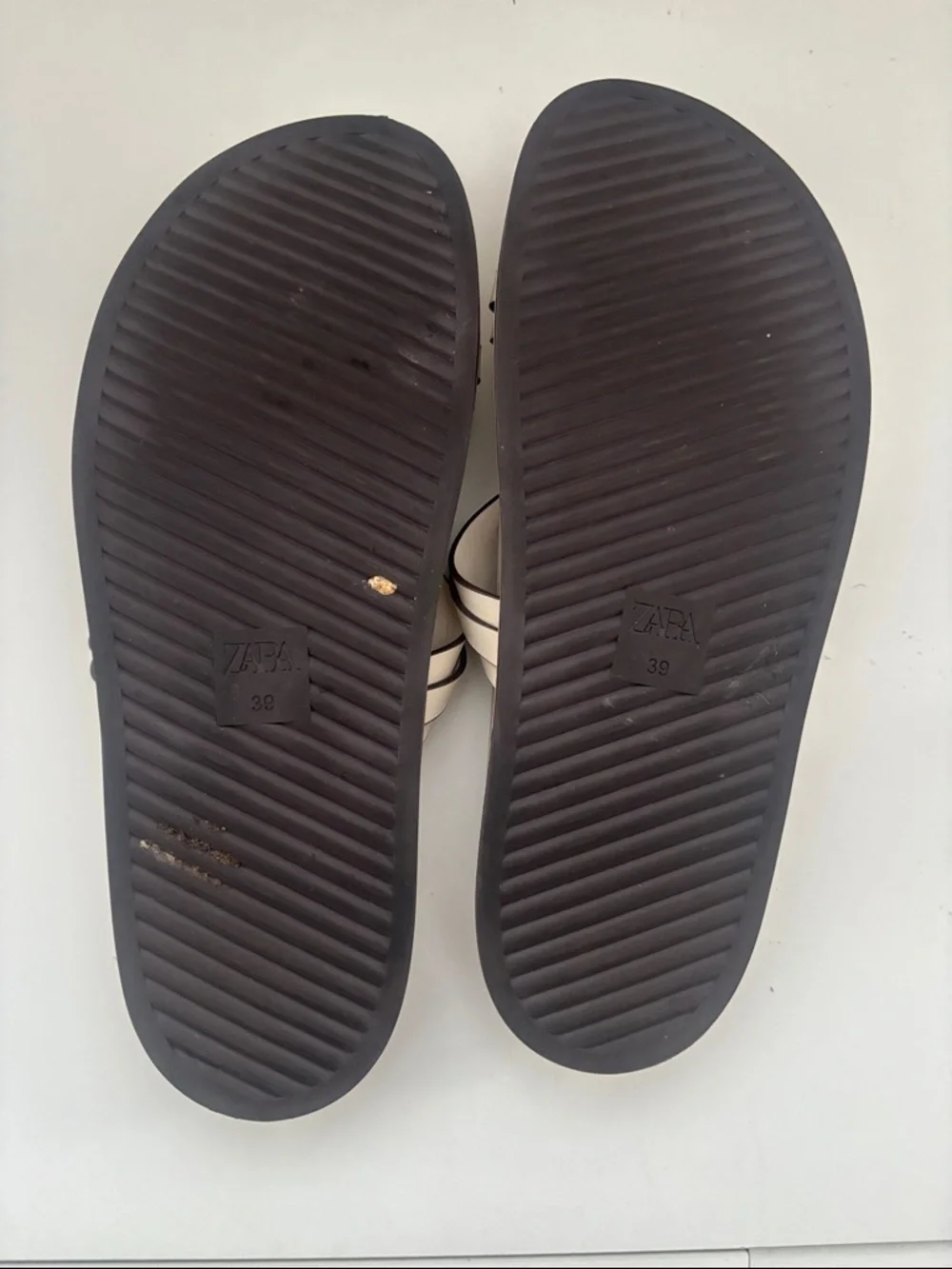 ZARA Beige and Cream Slide Sandals with Gold Buckles - Picture 2 of 2